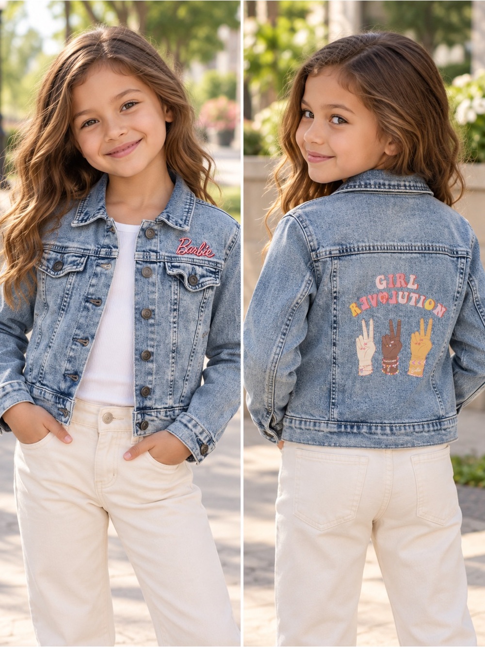 Barbie Girls Denim Jacket Size 6/6X Girl Revolution Graphic Embroidered
